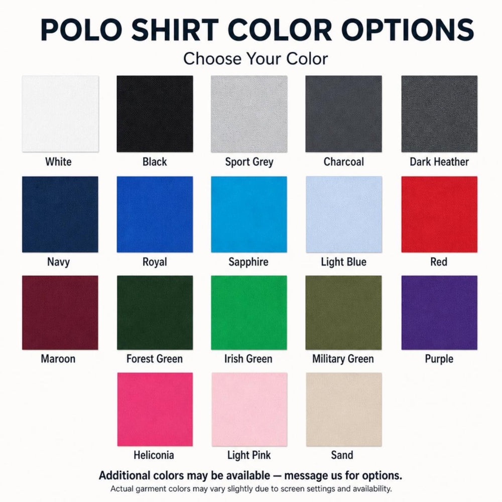 Polo color reference chart; choose from the offered color options