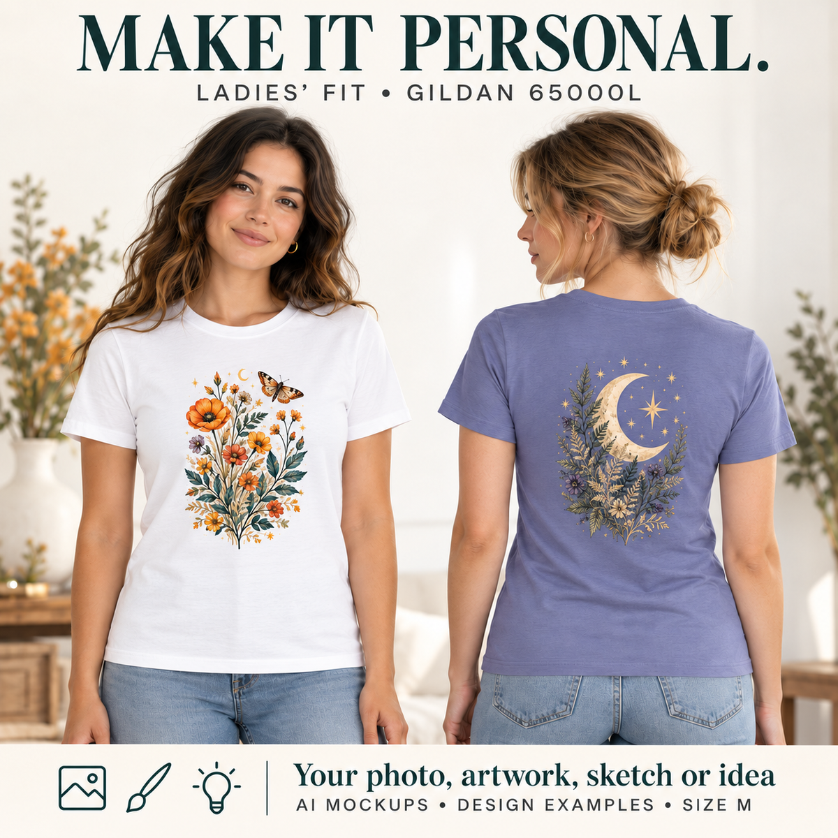 Custom DTG Ladies’ T-Shirt – Upload Your Photo or Design | Gildan 65000L