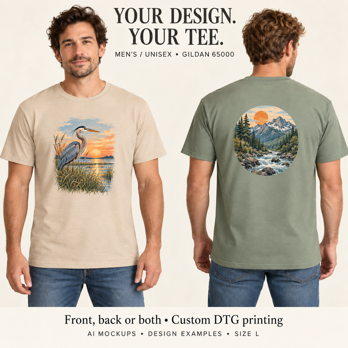 Custom DTG Men’s / Unisex T-Shirt – Upload Your Photo or Design | Gildan 65000
