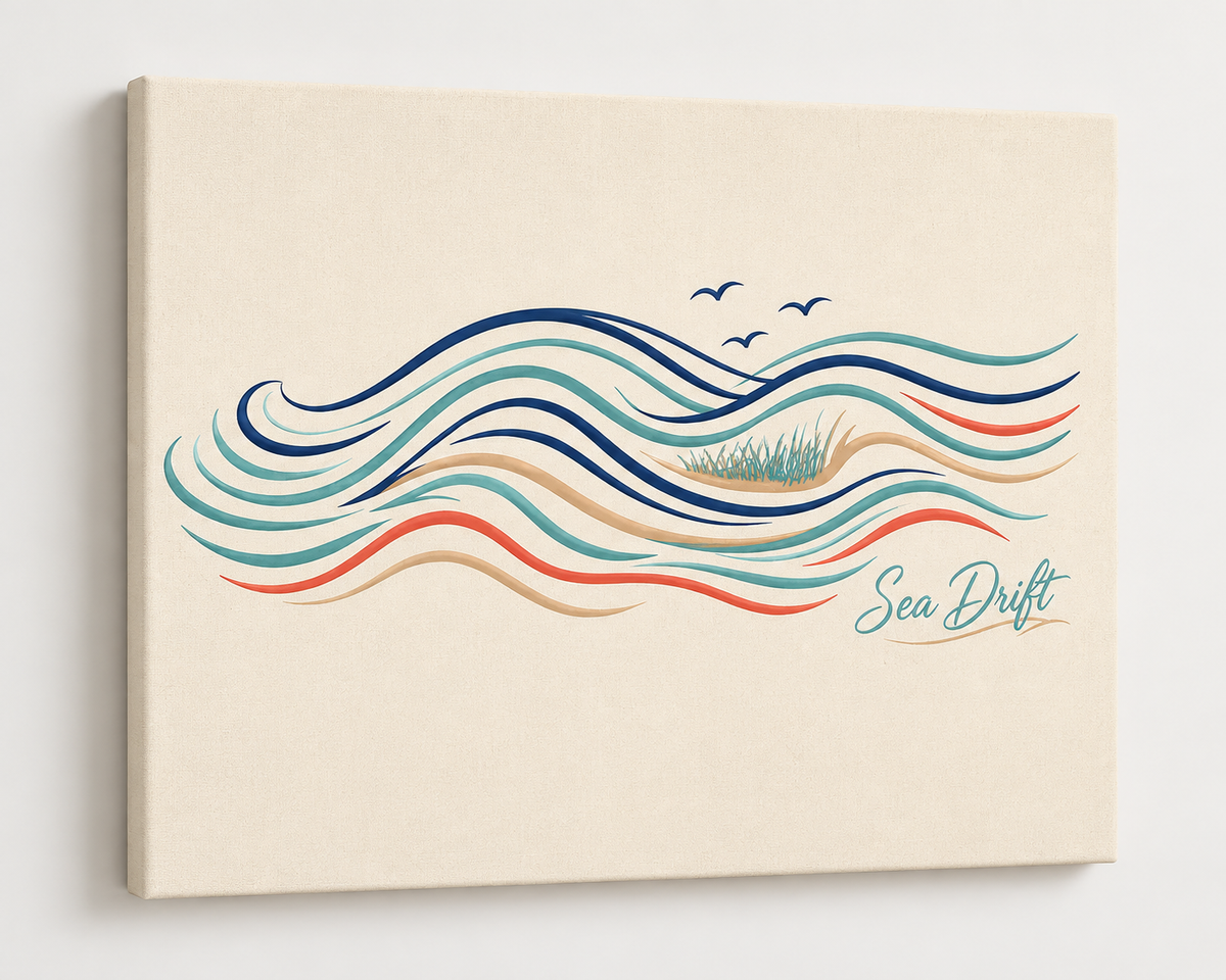 Sea Drift embroidered coastal canvas wall art