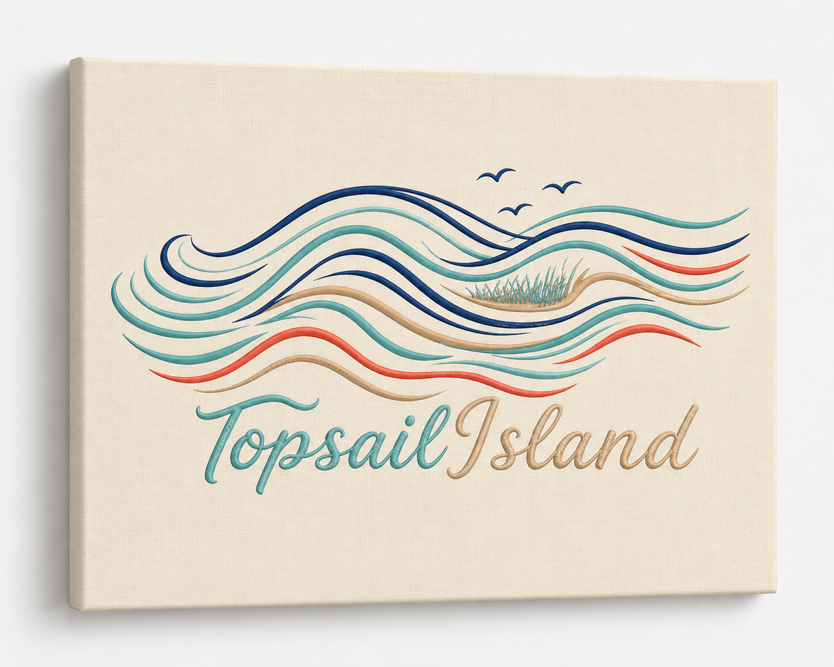 Topsail Island Sea embroidered coastal canvas wall art