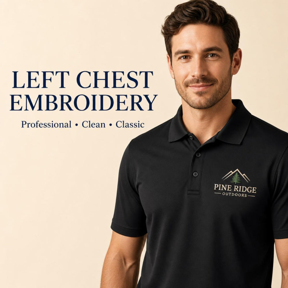 Polo left chest business logo embroidery example