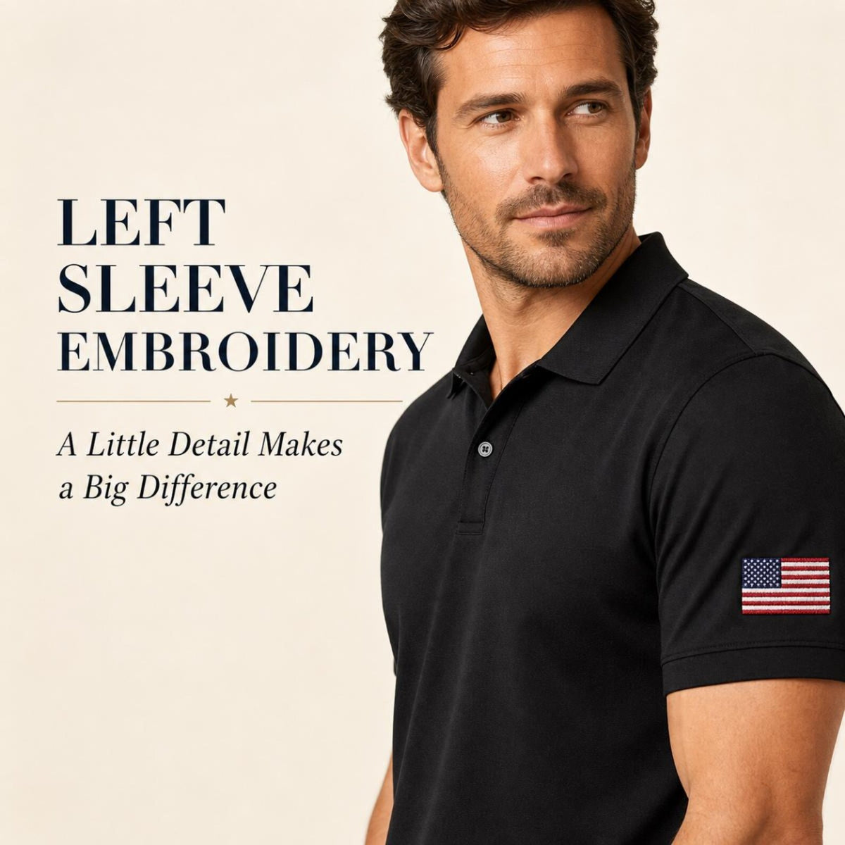 Polo left sleeve flag embroidery example