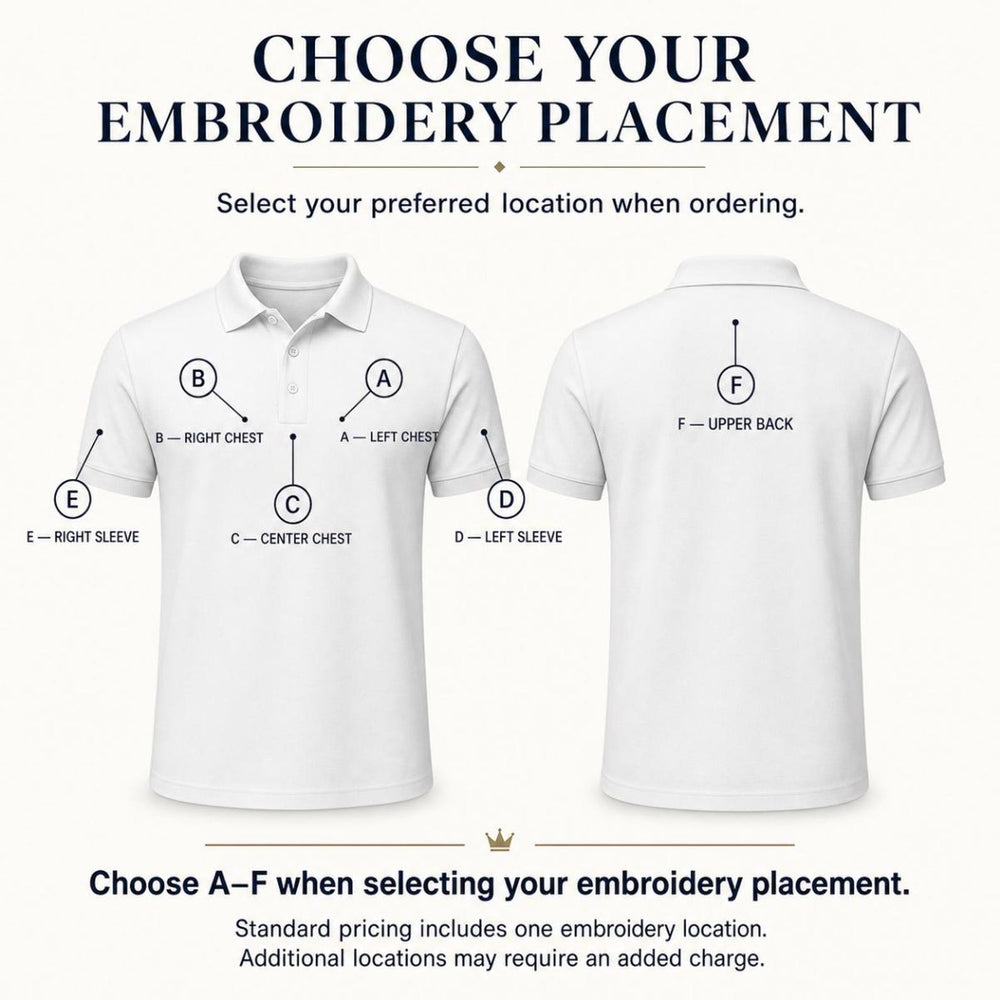 Polo embroidery placement reference; specify placement by full name