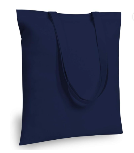 Navy Blue 15 by 16 inch cotton tote with reinforced handles; blank bag color reference