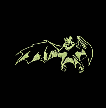 Bat glow embroidery design for cotton tote; artwork background is not printed
