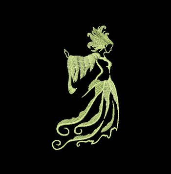 Floating Ghost glow embroidery design for cotton tote; artwork background is not printed