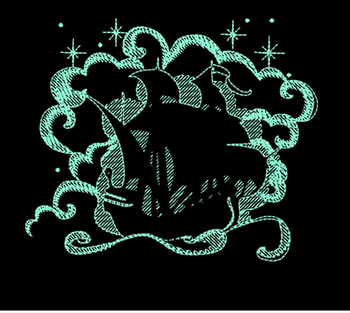 Ghost Ship glow embroidery design for cotton tote; artwork background is not printed