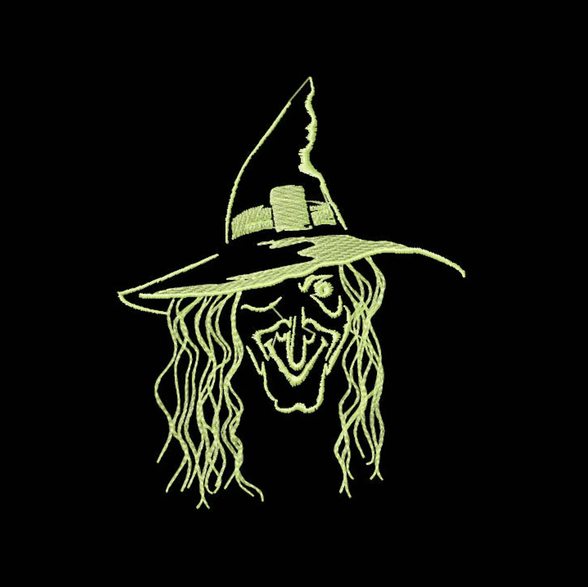 Witch glow embroidery design for cotton tote; artwork background is not printed