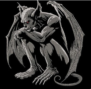 Design 3: Winged Gargoyle embroidery artwork for standard tote; background is not printed