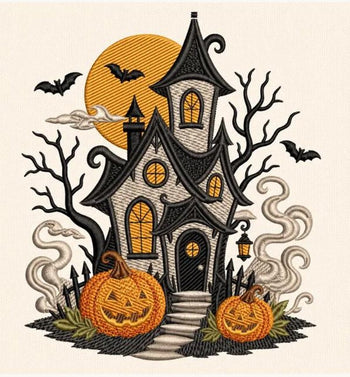 Design 5: Haunted House embroidery artwork for standard tote; background is not printed