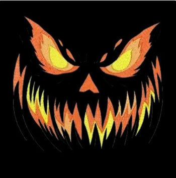 Design 8: Fiery Pumpkin Face embroidery artwork for standard tote; background is not printed